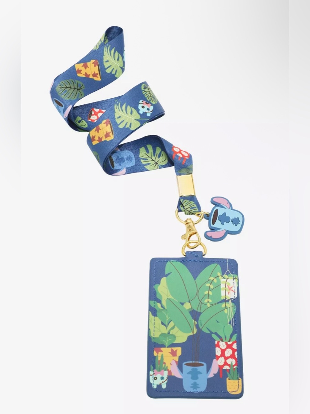 Loungefly Disney Stitch Tropical Plant Lanyard Card Holder with Stitch Charm